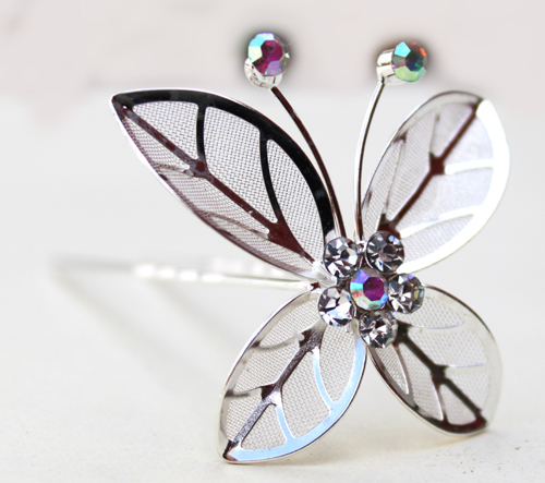 Hair Pin Butterfly Silver 1pcs