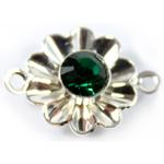SW Flower Connector Emerald/Silver 18x13mm 1pcs