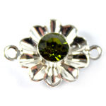 SW Flower Connector Olivine/Silver 18x13mm 1pcs