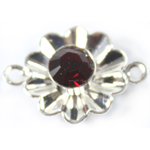 SW Flower Connector Siam/Silver 18x13mm 1pcs