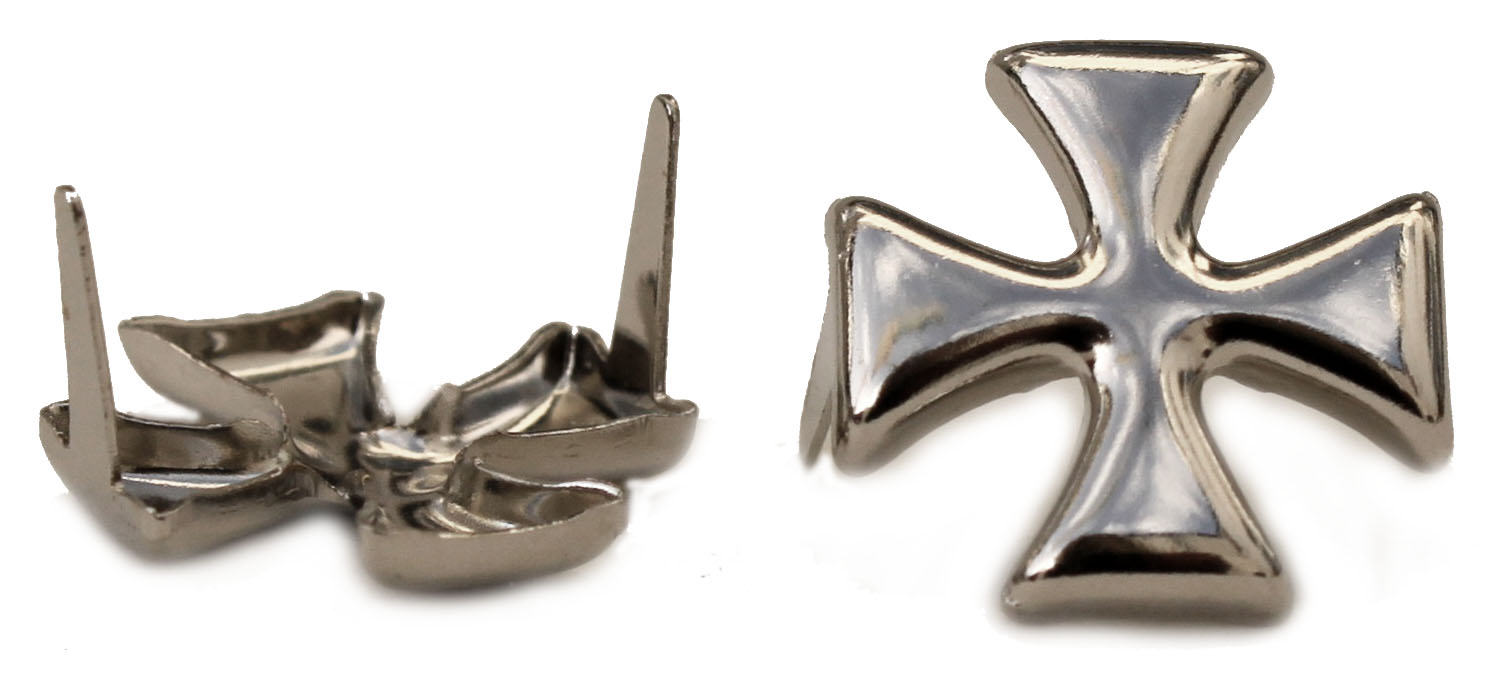 ST009 Metal Cross Stud Bright Silver 12mm 20pcs